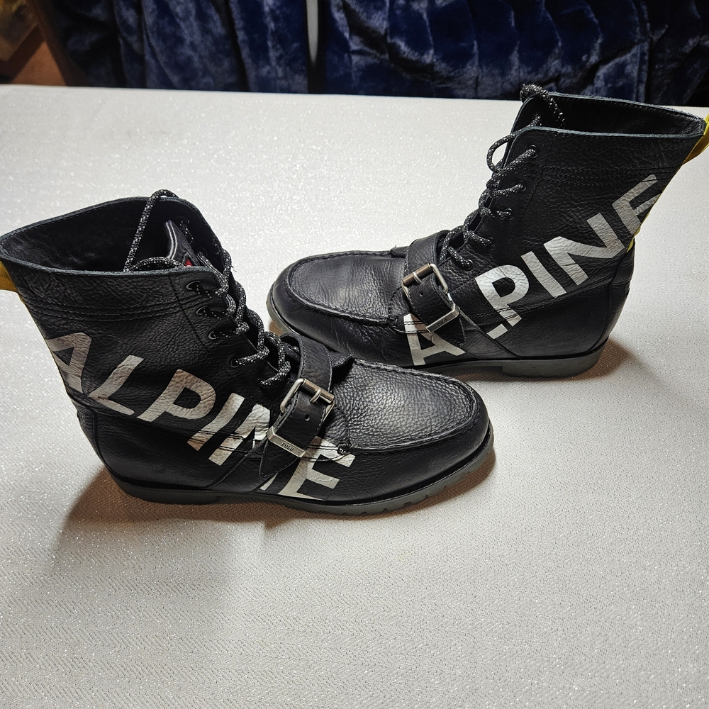 Men's Polo Black Leather Ranger Alpine Boots Size 11.5